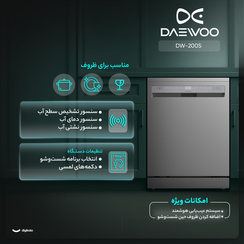 ماشین ظرفشویی دوو اتومات 14 نفره مدل DDW-4470 سفید دوو - تصویر 3