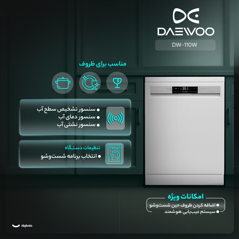 ماشین ظرفشویی دوو 12 نفره مدل DW-110S استیل دوو - تصویر 3