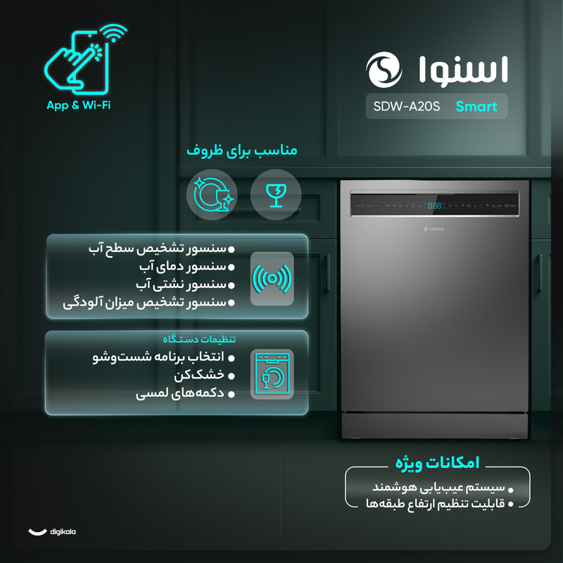 ماشین ظرفشویی اسنوا اتومات 14نفره مدل SDW-A20S سیلور اسنوا - تصویر 3